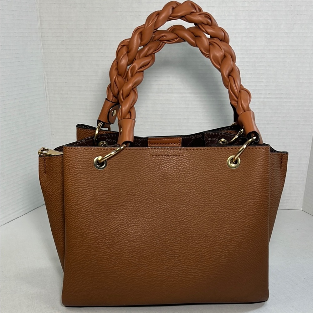 Aldo Brown Tote with Structured Design and Gold Accents